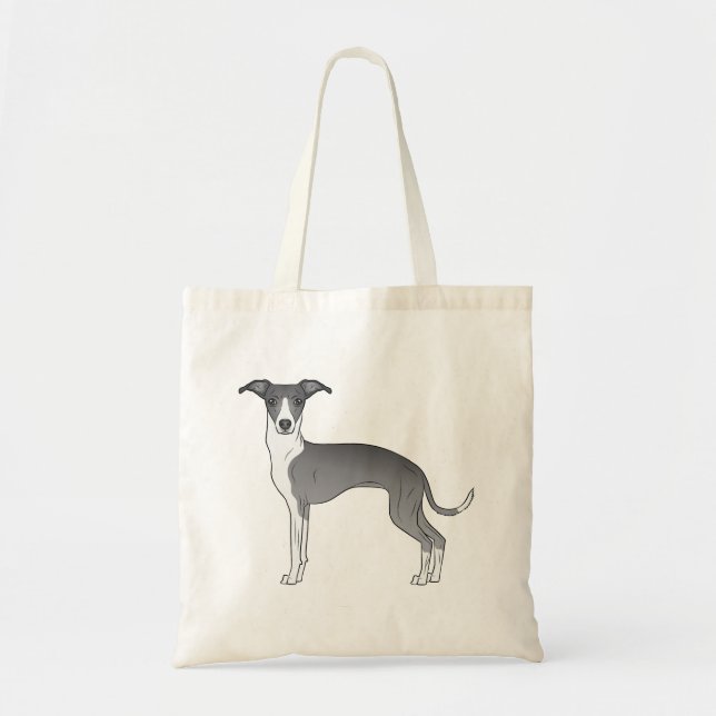 Blue And White Italian Greyhound Dog Illustration Tote Bag (Front)