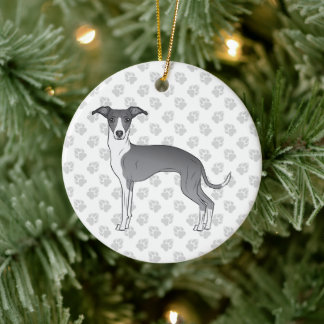 Blue And White Italian Greyhound Dog With Paws Ceramic Ornament