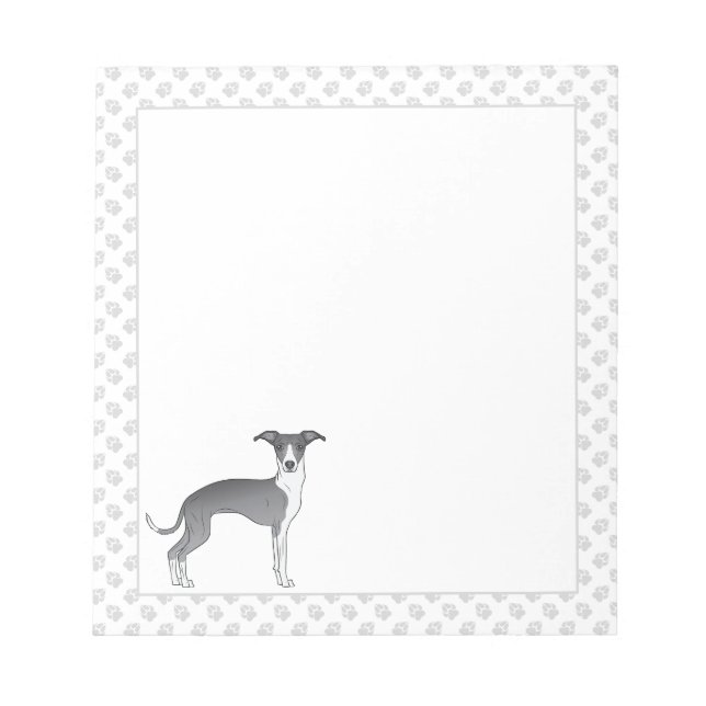 Blue And White Italian Greyhound Dog With Paws Notepad (Front)