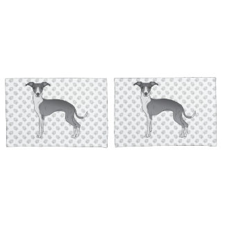 Blue And White Italian Greyhound Dog With Paws Pillow Case