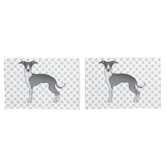 Blue And White Italian Greyhound Dog With Paws Pillow Case (Front-Set)