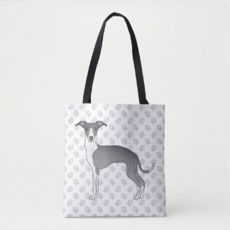 Blue And White Italian Greyhound Dog With Paws Tote Bag