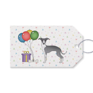 Blue And White Italian Greyhound - Happy Birthday Gift Tags