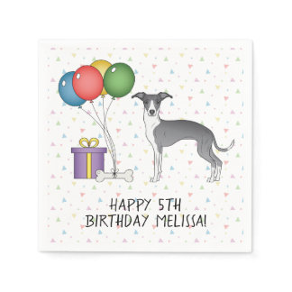 Blue And White Italian Greyhound - Happy Birthday Napkins
