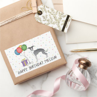 Blue And White Italian Greyhound - Happy Birthday Rectangular Sticker