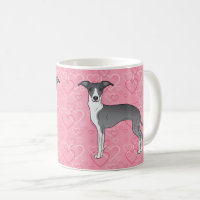 Blue And White Italian Greyhound On Pink Hearts Coffee Mug