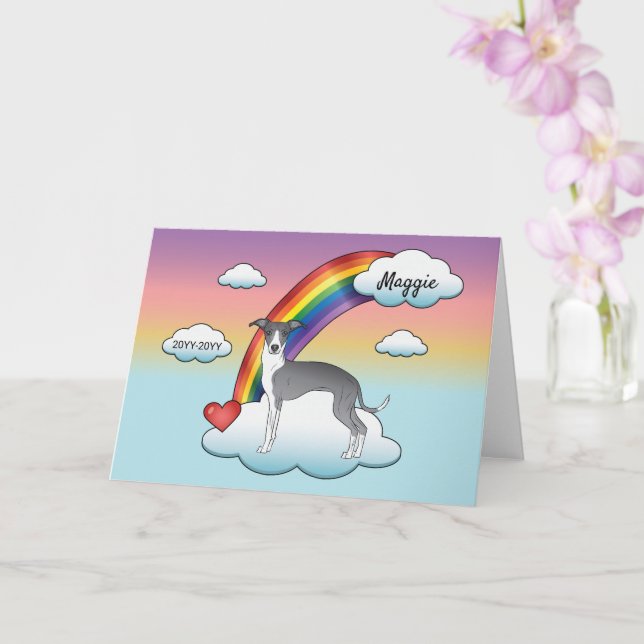 Blue And White Italian Greyhound Rainbow Memorial Card (Orchid)