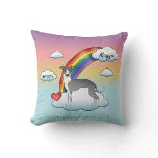 Blue And White Italian Greyhound Rainbow Memorial Throw Pillow