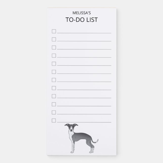 Blue And White Italian Greyhound To-Do List Magnetic Notepad (Front)