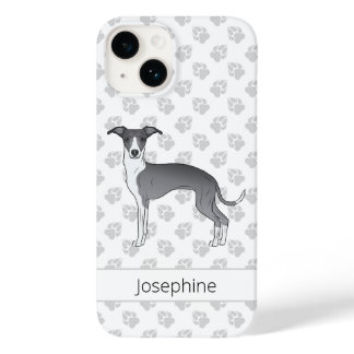 Blue And White Italian Greyhound With Custom Name Case-Mate iPhone 14 Case