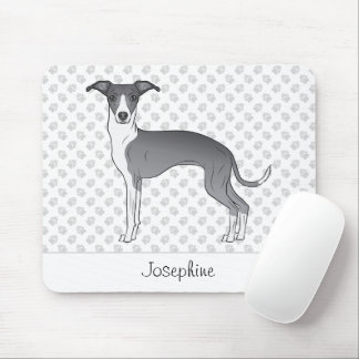 Blue And White Italian Greyhound With Custom Name Mouse Pad
