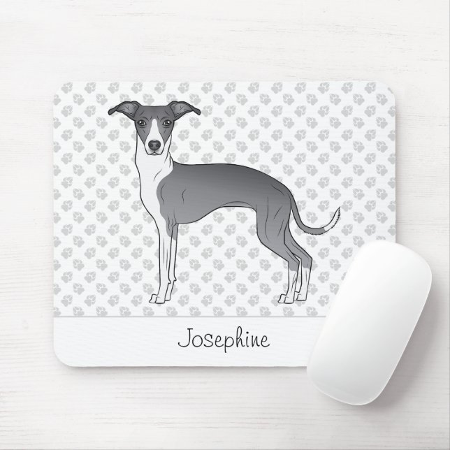 Blue And White Italian Greyhound With Custom Name Mouse Pad (With Mouse)
