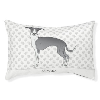 Blue And White Italian Greyhound With Custom Name Pet Bed