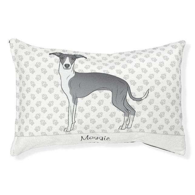 Blue And White Italian Greyhound With Custom Name Pet Bed (Front)