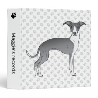 Blue And White Italian Greyhound With Custom Text 3 Ring Binder
