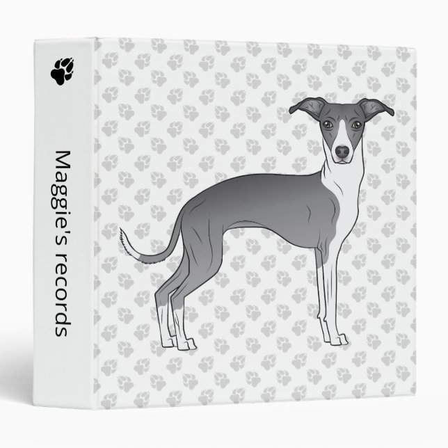 Blue And White Italian Greyhound With Custom Text 3 Ring Binder (Front/Spine)