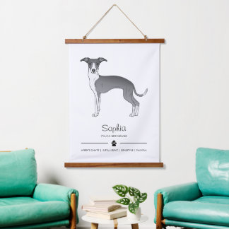 Blue And White Italian Greyhound With Custom Text Hanging Tapestry