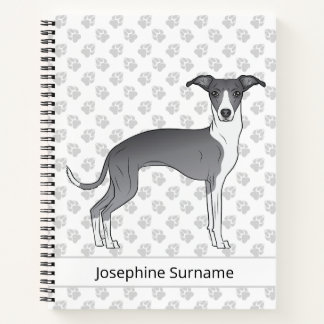 Blue And White Italian Greyhound With Custom Text Notebook
