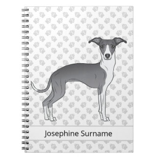 Blue And White Italian Greyhound With Custom Text Notebook