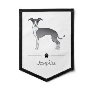 Blue And White Italian Greyhound With Custom Text Pennant