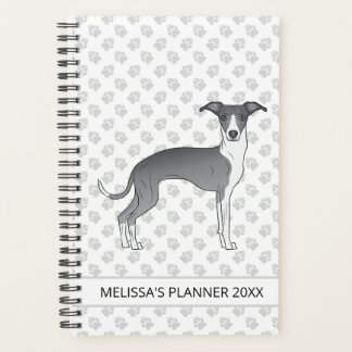 Blue And White Italian Greyhound With Custom Text Planner
