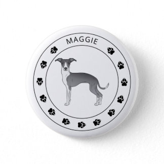 Blue And White Italian Greyhound With Name &amp; Paws Button