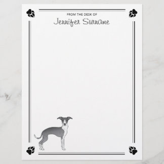 Blue And White Italian Greyhound With Paws & Text Letterhead