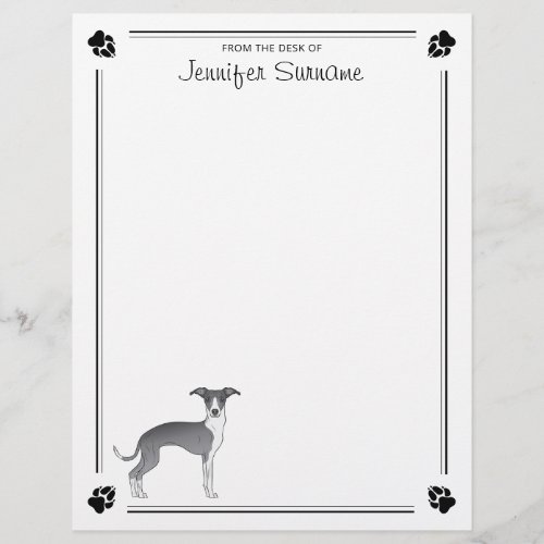 Blue And White Italian Greyhound With Paws  Text Letterhead