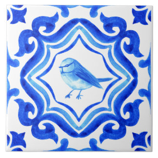 Blue and white Italian Hand Painted Mediterranean  Ceramic Tile