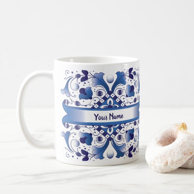 Blue and White Italian Style Tile Mug (With Donut)
