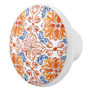 Blue and White Italian Tile Ceramic Knob