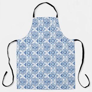 Blue and white Italian watercolor tile pattern Apron