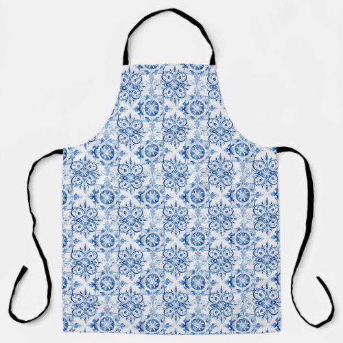 Blue and white Italian watercolor tile pattern Apron