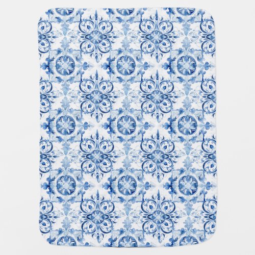 Blue and white Italian watercolor tile pattern Baby Blanket