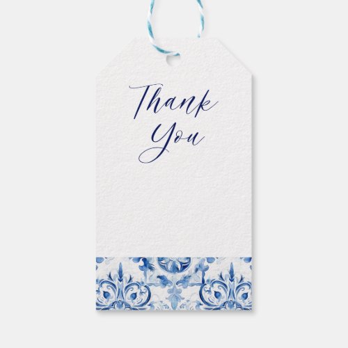 Blue and white Italian watercolor tile pattern Gift Tags