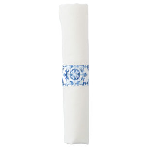 Blue and white Italian watercolor tile pattern Napkin Bands