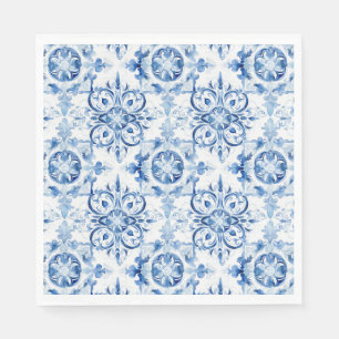 Blue and white Italian watercolor tile pattern Napkins
