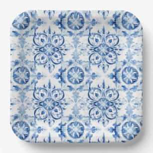 Italian Blues & White Small Paper Plates, pack of 10 – Paper+Clay