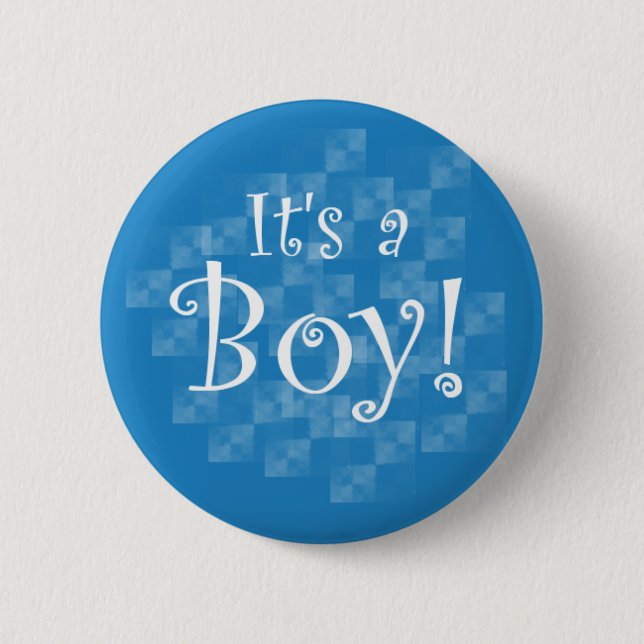 Blue and White It's a Boy Pinback Button (Front)