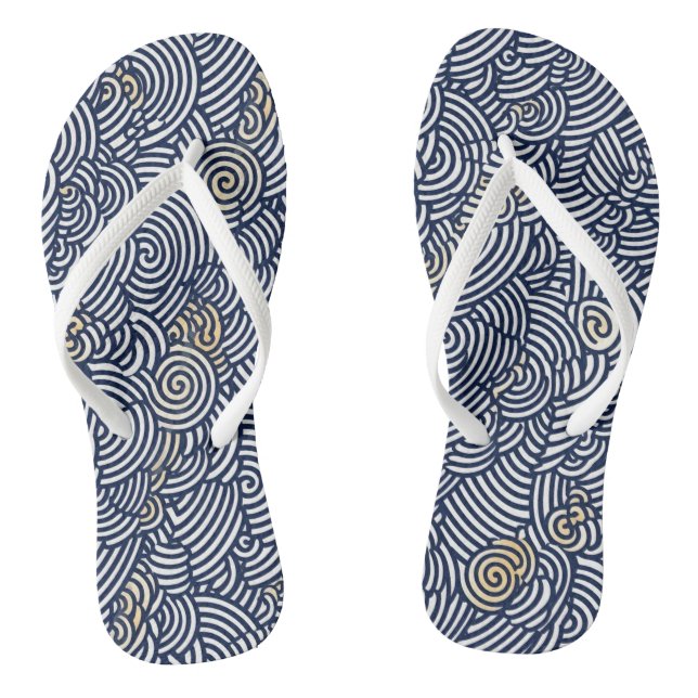 Blue and White Japanese Chiyogami Flip Flops (Footbed)