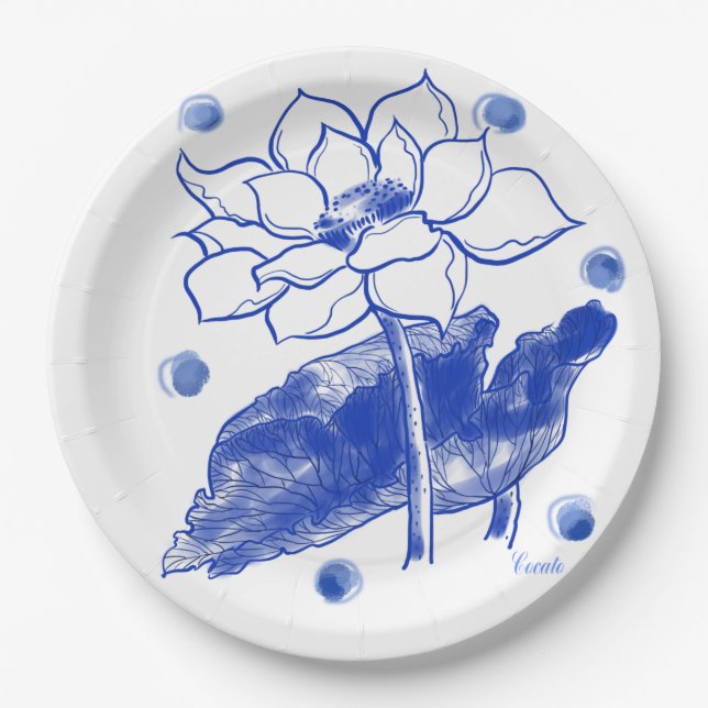 blue and white　Japanese traditional　plate 紙皿 大 Paper Plates (Front)