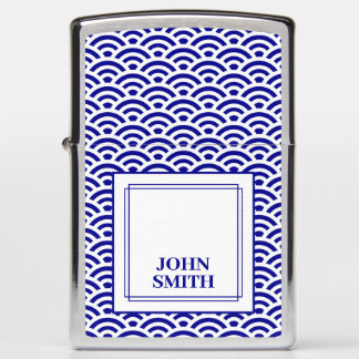 Blue and White Japanese Wave Pattern Zippo Lighter