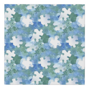 Blue and White Jigsaw Puzzle Piece  Faux Canvas Print