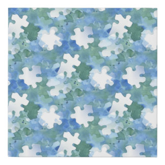 Blue and White Jigsaw Puzzle Piece Faux Canvas Print