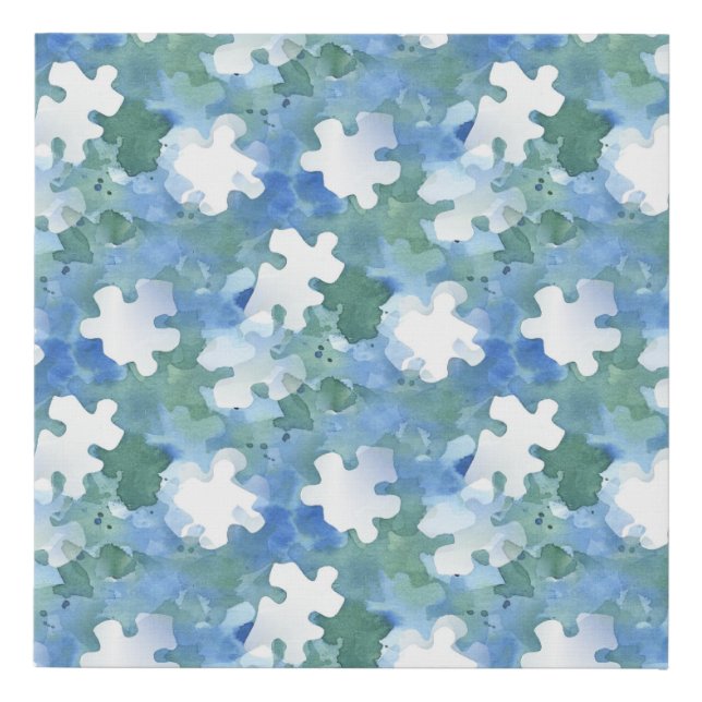 Blue and White Jigsaw Puzzle Piece  Faux Canvas Print (Front)