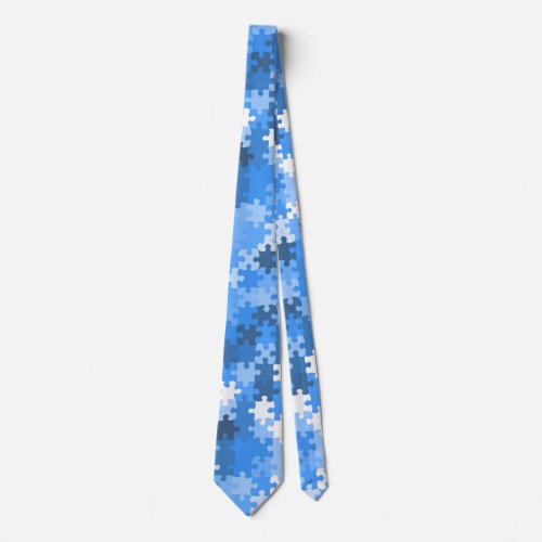 Blue and White Jigsaw Puzzle Pieces Neck Tie