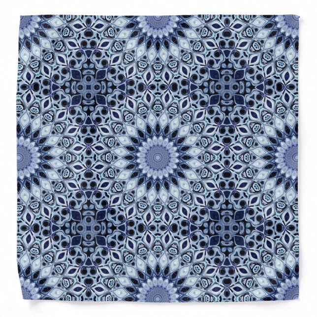 Blue and White Kaleidoscope Mandala Pattern Bandana (Front)
