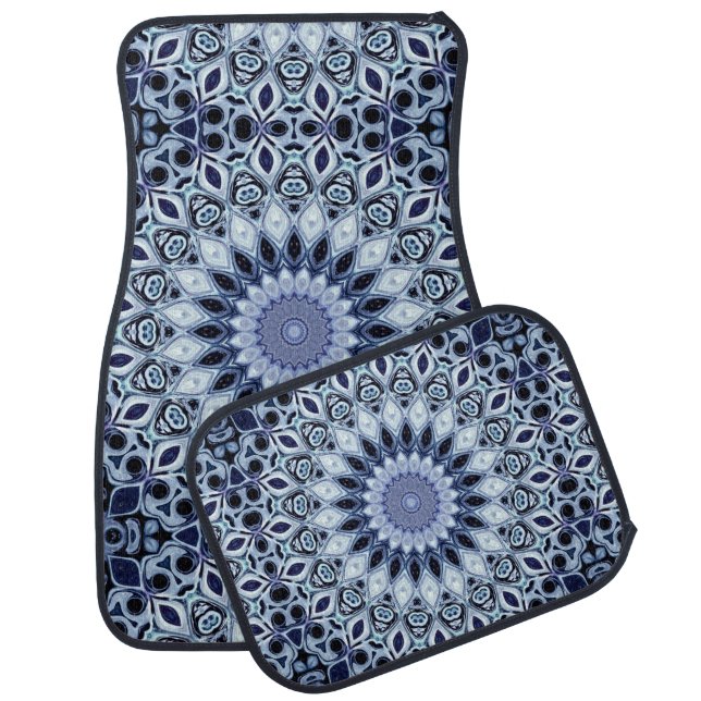 Blue and White Kaleidoscope Mandala Pattern Car Floor Mat (Set)