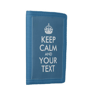 Blue and White Keep Calm and Your Text Tri-fold Wallet