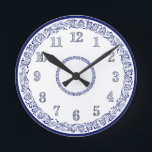 Blue and White Kitchen Wall Round Clock<br><div class="desc">Reminiscent of vintage blue and white china,  this wall clock will look fabulous in a blue and white kitchen.</div>